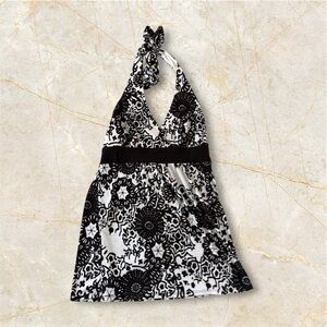 Elegant Black and White Floral Halter Top